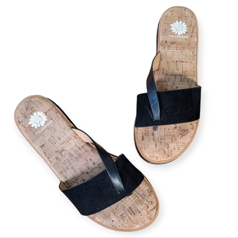 Yellow Box Barann Black Suede and Leather Strap Sandals Size 8